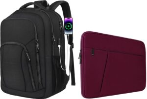 booeudi laptop backpack 17.3 inch tsa friendly large travel backpack, laptop case 15.6 inch, winered