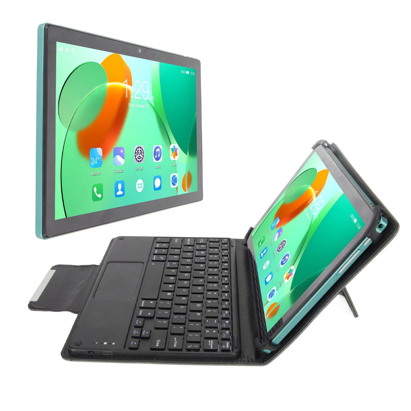 10.1 Inch 8 Core CPU 8GB RAM 256GB ROM 5G WiFi Tablet with Keyboard - Green, FHD Screen, Fast Charging (US Plug)