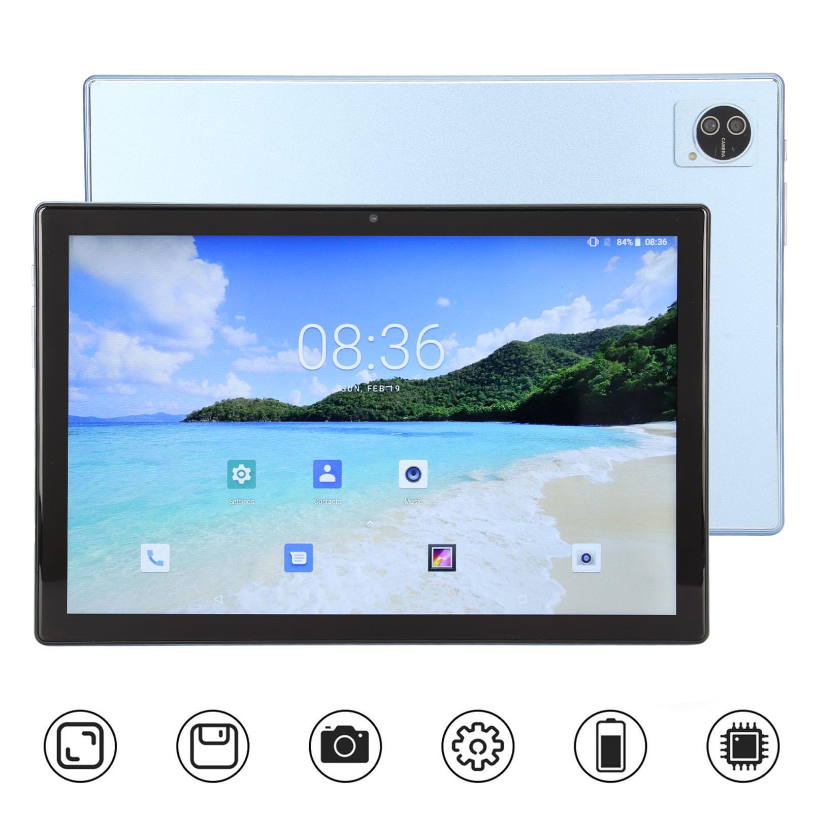 10.1in Tablet with Case Keyboard Mouse, 8 Core 8GB 256GB, FHD Screen, 7000mAh Battery, BT Keyboard Mouse, 4G, Blue (US Plug)