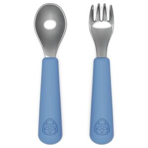 Lalo PAW Patrol Utensils - Toddler Fork and Spoon Set - Stainless Steel and Silicone Ergonomic Toddler Utensils - Children Safe Flatware Set - 2 Pieces - Chase