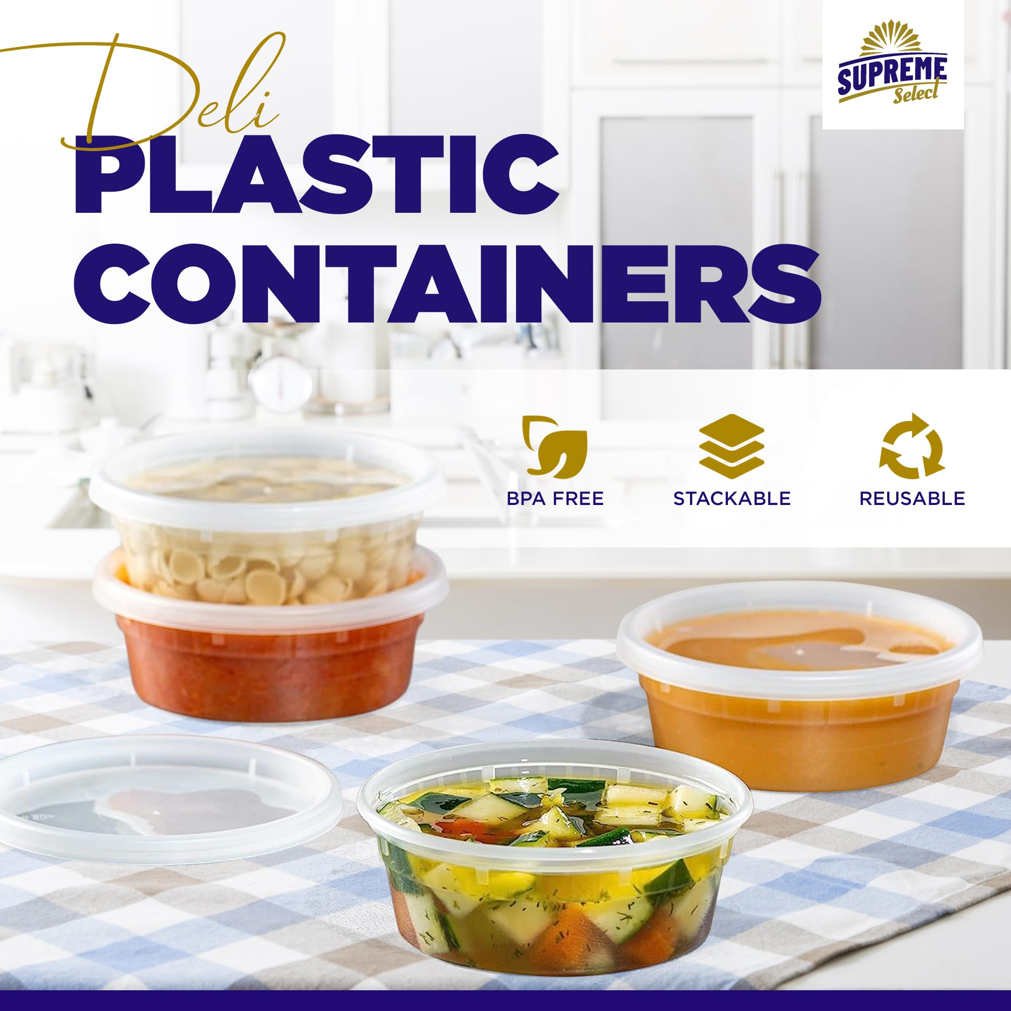 Supreme Deli Plastic Storage Containers with Lids 8oz, 16oz, 32oz [8 sets of each - 24 combo pack] Reusable Food Containers - Microwavable & Freezer friendly - Dishwasher safe - Secure fitting Covers