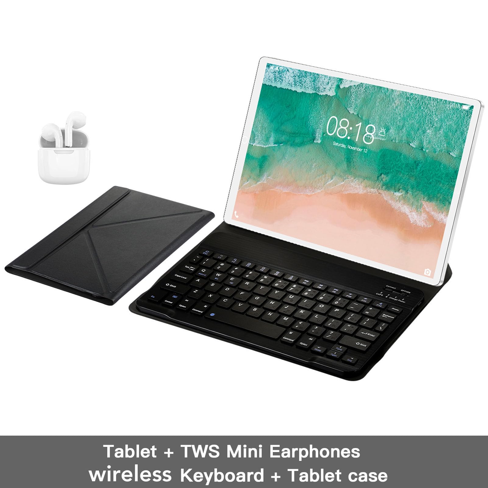 2 in 1 Tablet with Keyboard, 10.1 inch Android 11 Tablet PC, 12GB+256GB, MT6755 8 Core, 5G WiFi 4G LTE Calling Tablet, with BT Earbuds (White Cat)