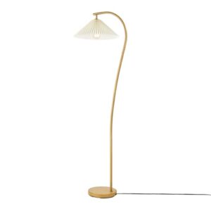 Globe Electric Novogratz x 61000043 Novogratz x Globe 62" Floor Lamp, Faux Wood Finish, White Pleated Fabric Shade, Pivot Joint on Shade, in -Line On/Off Foot Switch, Black Cord, Reading Lamp