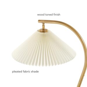 Globe Electric Novogratz x 61000043 Novogratz x Globe 62" Floor Lamp, Faux Wood Finish, White Pleated Fabric Shade, Pivot Joint on Shade, in -Line On/Off Foot Switch, Black Cord, Reading Lamp