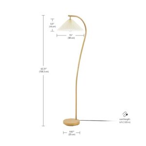 Globe Electric Novogratz x 61000043 Novogratz x Globe 62" Floor Lamp, Faux Wood Finish, White Pleated Fabric Shade, Pivot Joint on Shade, in -Line On/Off Foot Switch, Black Cord, Reading Lamp