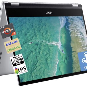 acer 2023 Newest Spin 514 2-in-1 Convertible Chromebook,AMD Ryzen 3 3250C (Up to 3.5GHz),14/'' FHD IPS Touchscreen,8GB RAM,128GB eMMC,WiFi,Backlit Keyboard,12+ Hours,Chrome OS,Silver (Renewed)