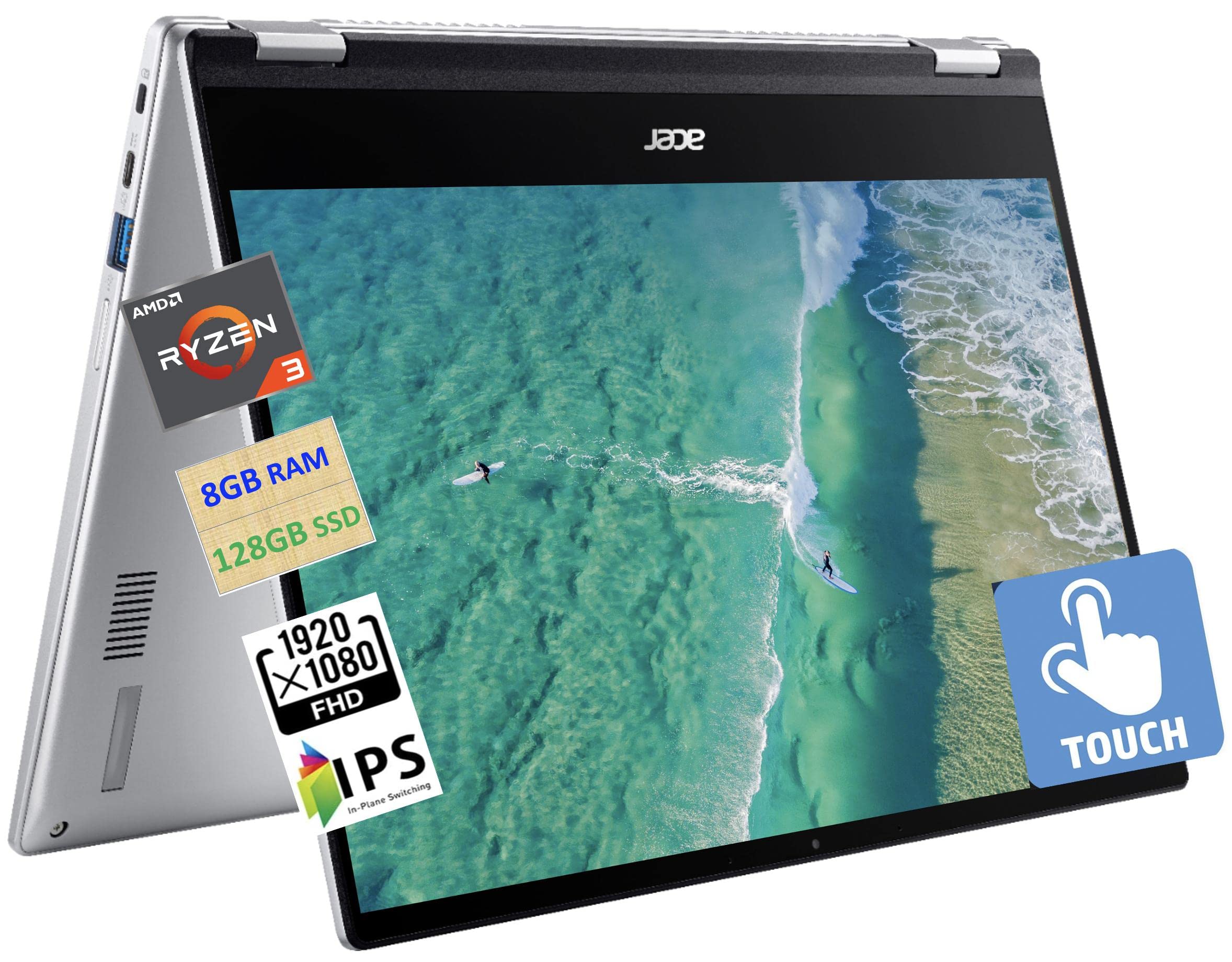 acer 2023 Newest Spin 514 2-in-1 Convertible Chromebook,AMD Ryzen 3 3250C (Up to 3.5GHz),14/'' FHD IPS Touchscreen,8GB RAM,128GB eMMC,WiFi,Backlit Keyboard,12+ Hours,Chrome OS,Silver (Renewed)