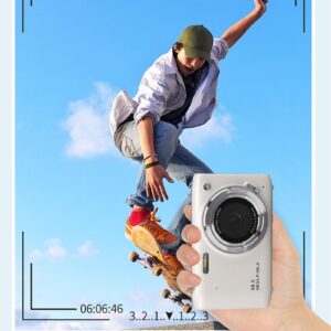 4K Digital Camera, Slim and Lightweight 58MP Autofocus Automatic Beauty Mode Teens Small Camera 2.88 Inch IPS Screen 16X Zoom for Travel (White)