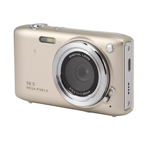 Teens Small Camera, 58MP 2.88 Inch IPS Screen 4K Digital Camera Automatic Beauty Mode 16X Zoom Slim and Lightweight for Vlogging (Gold)