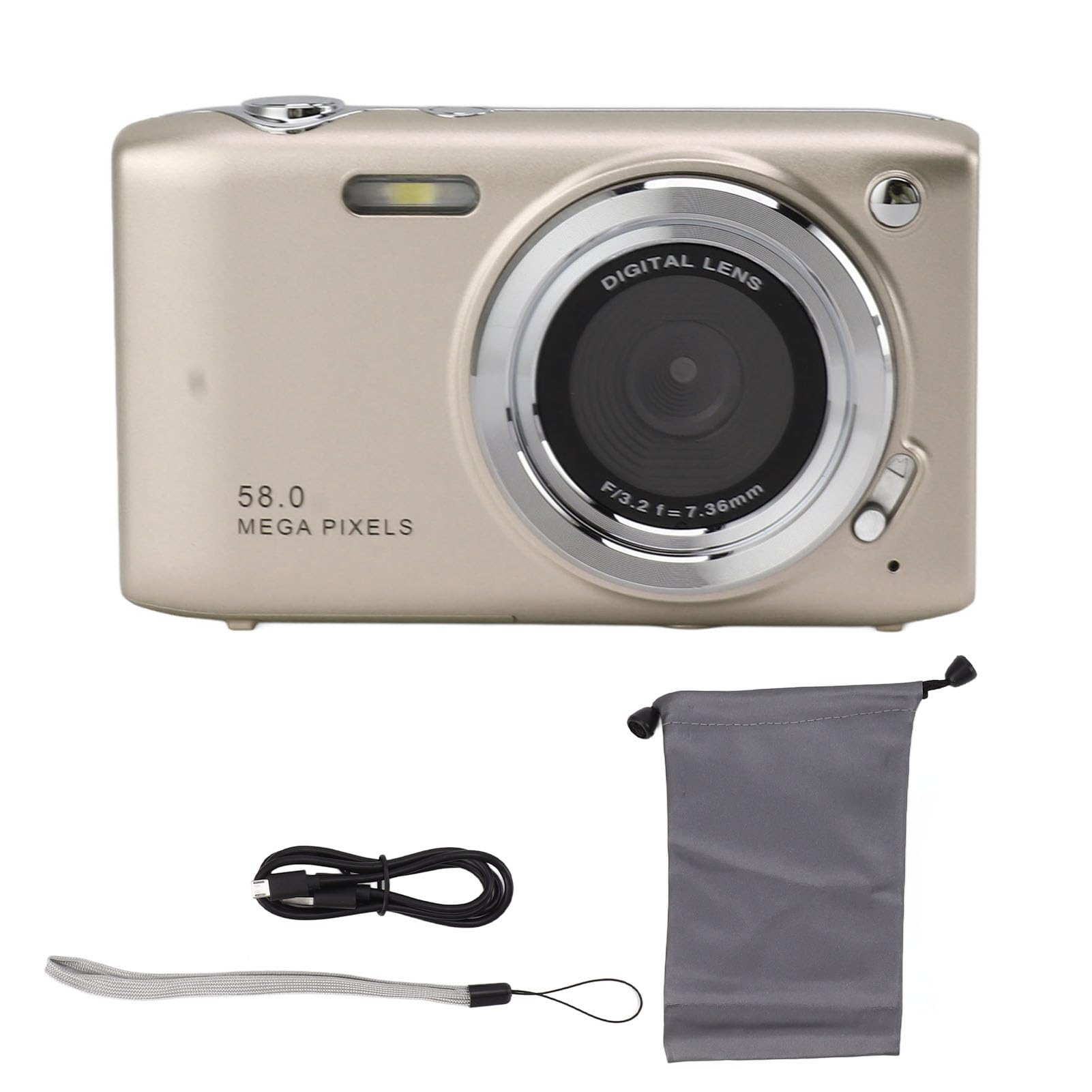 4K Digital Camera, 16X Zoom Compact Camera for Travel (Gold)