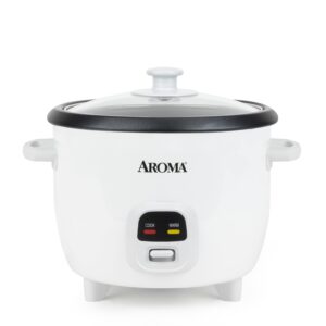 aroma® rice cooker, 3-cup (uncooked) / 6-cup (cooked), small rice cooker, oatmeal cooker, soup maker, auto keep warm, 1.5 qt, white, arc-393ng