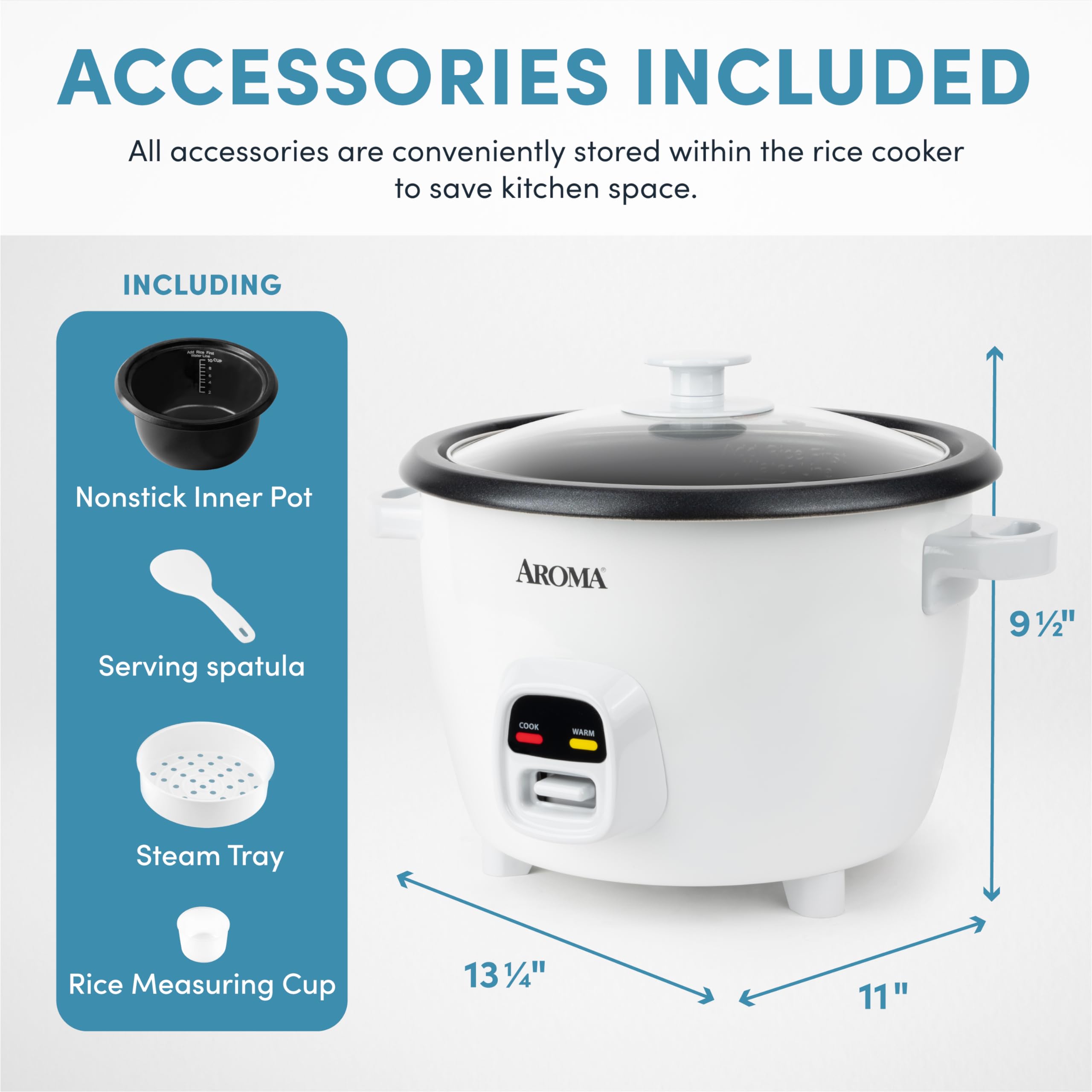 AROMA® 20-Cup (Cooked) One-Touch Rice Cooker and Food Steamer with Auto-Warm | 10 cups uncooked, 20 cups cooked (ARC-390NGP)