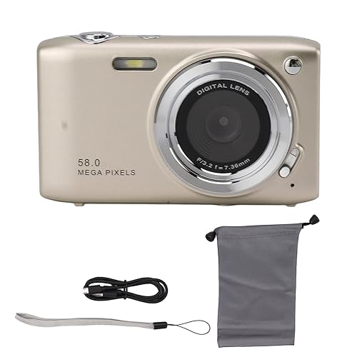 Teens Small Camera, 58MP Slim and Lightweight Automatic Beauty Mode 4K Digital Camera Automatic Exposure Autofocus for Travel (Gold)