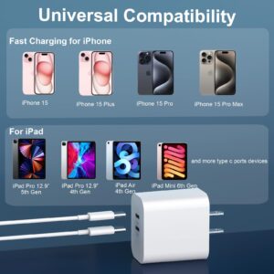 Phone 15/15 Pro Max Charger Fast Charging, 20W Dual Port USB C Charger Block with 10FT Long USB C to C Charging Cable Cord for iPhone 15 Pro Max/15Pro/15/15Plus,iPad Pro/Air, Samsung/Android Phone