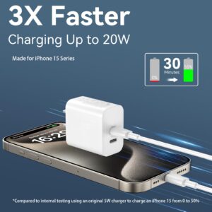 Phone 15/15 Pro Max Charger Fast Charging, 20W Dual Port USB C Charger Block with 10FT Long USB C to C Charging Cable Cord for iPhone 15 Pro Max/15Pro/15/15Plus,iPad Pro/Air, Samsung/Android Phone