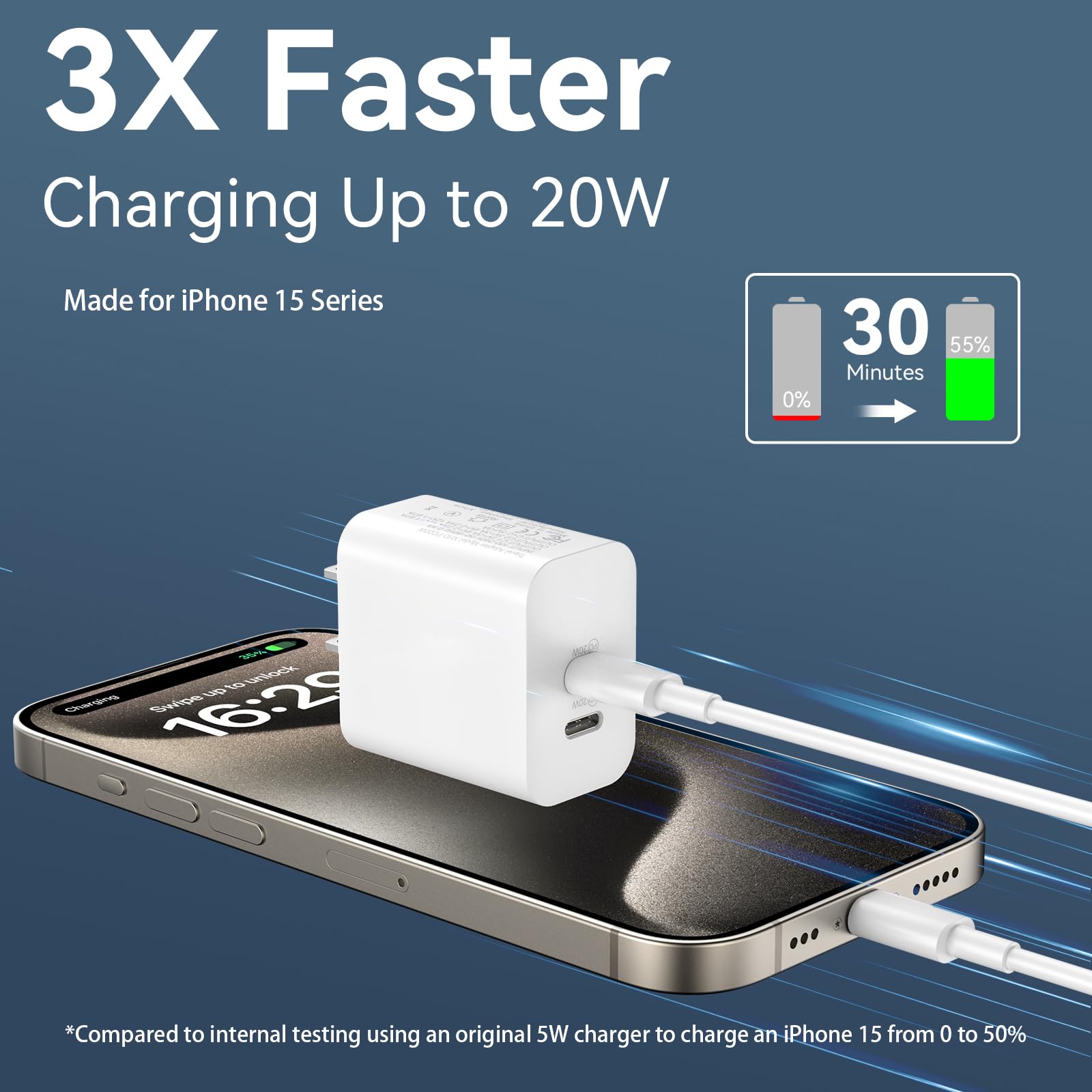 Phone 15/15 Pro Max Charger Fast Charging, 20W Dual Port USB C Charger Block with 10FT Long USB C to C Charging Cable Cord for iPhone 15 Pro Max/15Pro/15/15Plus,iPad Pro/Air, Samsung/Android Phone