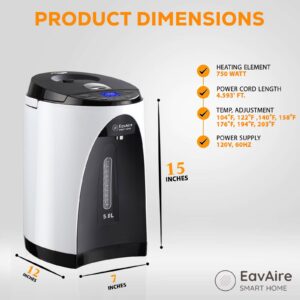 EavAire Digital Water Boiler Kettle Warmer, Fahrenheit Temp Display, Shabbat Manual Pump, Child-Proof Lock, Quick-Temp or Boil Option, Modern Design for Tea, Coffee, 5 Liter Capacity, Home and Office