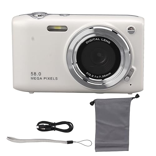 4K Digital Camera, Compact Camera Automatic Exposure Slim and Lightweight for Vlogging (White)