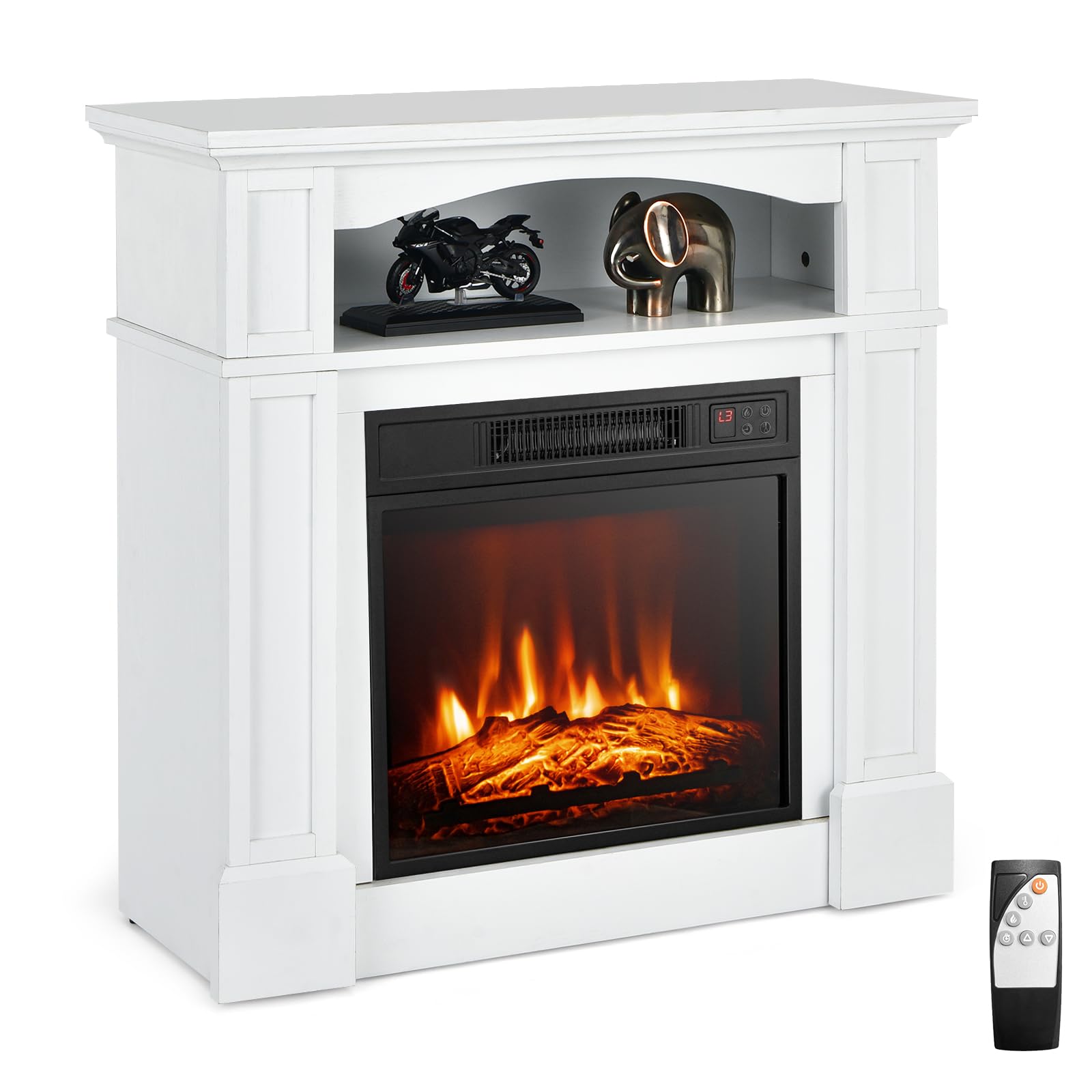 ORALNER 32” Electric Fireplace with Mantel, Package Wooden Firebox Surround Freestanding Fireplace Insert Heater w/ 3 Flame Effects, Remote & 6H Timer, Overheat Protection, 1400W (White)