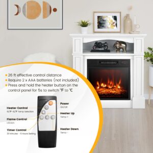 ORALNER 32” Electric Fireplace with Mantel, Package Wooden Firebox Surround Freestanding Fireplace Insert Heater w/ 3 Flame Effects, Remote & 6H Timer, Overheat Protection, 1400W (White)