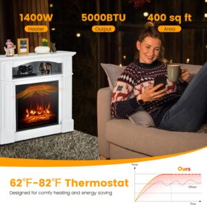 ORALNER 32” Electric Fireplace with Mantel, Package Wooden Firebox Surround Freestanding Fireplace Insert Heater w/ 3 Flame Effects, Remote & 6H Timer, Overheat Protection, 1400W (White)