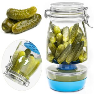 77l upgrade pickle jar with strainer flip, 100 percent airtight and leak proof glass hourglass pickle juice separator jar for olive and jalapenos, 1300ml pickle container for pickling and storing