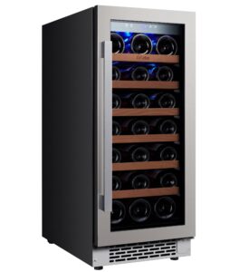 ca'lefort wine fridge, 15 inch wine cooler refrigerator with seamless stainless grey tempered glass door, quiet compressor adjust temp 40-65°f, under counter wine fridge 3.0 cu.ft - 33 bottles