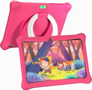 sgin tablet for kids, 2gb ram 64gb rom, 10 inch android 12 kids tablet with case with parental control app, dual camera, wifi, educational games，iwawa pre installed （pink）