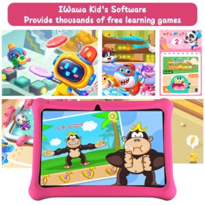 SGIN Tablet for Kids, 2GB RAM 64GB ROM, 10 Inch Android 12 Kids Tablet with Case with Parental Control APP, Dual Camera, WiFi, Educational Games，iWawa Pre Installed （Pink）