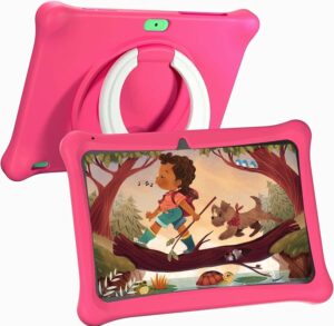 sgin tablet for kids 2gb ram 64gb rom, 10 inch android 12 kids tablet with case with parental control app, dual camera, wifi, educational games，iwawa pre installed （pink）