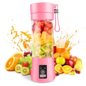 portable blender, personal blender for shakes and smoothies, blender shake smoothie for kitchen personal size blenders with rechargeable usb, 380ml traveling fruit veggie juicer cup with 6 blades