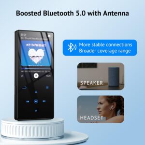 Yottix 64GB MP3 Player with Boosted Bluetooth 5.0, Music Player Features HD Speaker, 2.4" Screen, Touch Buttons, Expandable SD Card Slot, Supports FM Radio, Voice Recording, E-Book, and More