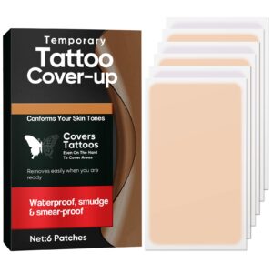 tattoo cover up tape, ultra thin patch for tattoo scar and birthmarks, invisible waterproof skin tone concealer sticker for covering up scars tattoos,6 count (pack of 1)