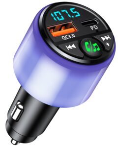 otemly bluetooth 5.3 fm transmitter for car [pd 30w & qc3.0 18w] fast charge, [all-over glow] bluetooth car adapter wireless fm radio transmitter car kit, hands-free calls, hi-fi music