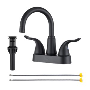 kpw bathroom sink faucet 2 or 3 hole matte black centerset 4 inch bathroom sink faucet 2 handle plating over abs plastic non-metallic lavatory bathroom faucet with pop up drain water supply hoses