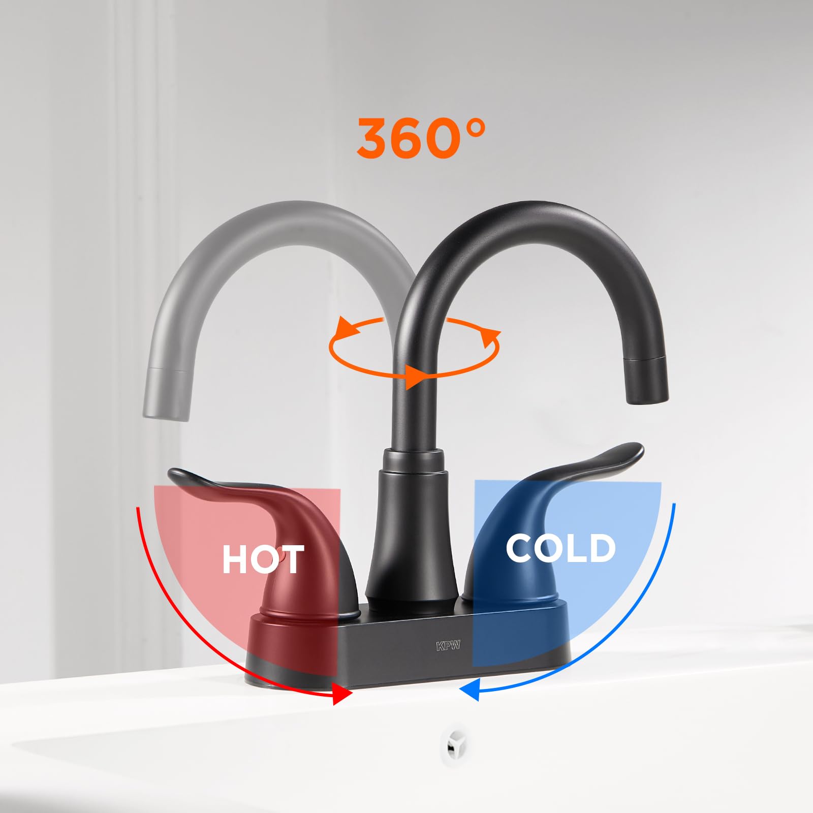 KPW Bathroom Sink Faucet 2 or 3 Hole Matte Black Centerset 4 Inch Bathroom Sink Faucet 2 Handle Plating Over ABS Plastic Non-Metallic Lavatory Bathroom Faucet with Pop up Drain Water Supply Hoses