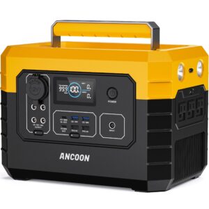 ancoon portable power station 999wh, 1200w (peak 2400w) 3*ac outlets, 100w usb-c pd fast charging input/output, lithium battery solar generator for home backup, outdoor camping, rvs, emergency, cpap