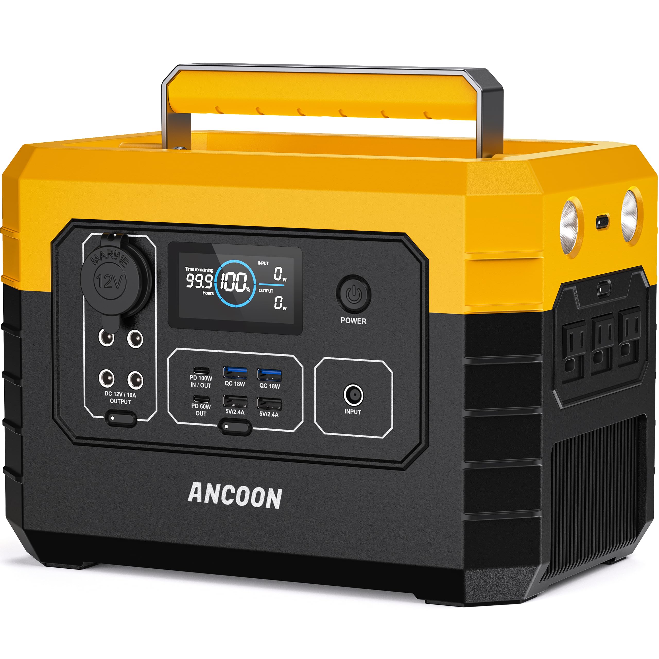 ANCOON Portable Power Station 999Wh, 1200W (Peak 2400W) 3*AC Outlets, 100W USB-C PD Fast Charging Input/Output, Lithium Battery Solar Generator for Home Backup, Outdoor Camping, RVs, Emergency, CPAP