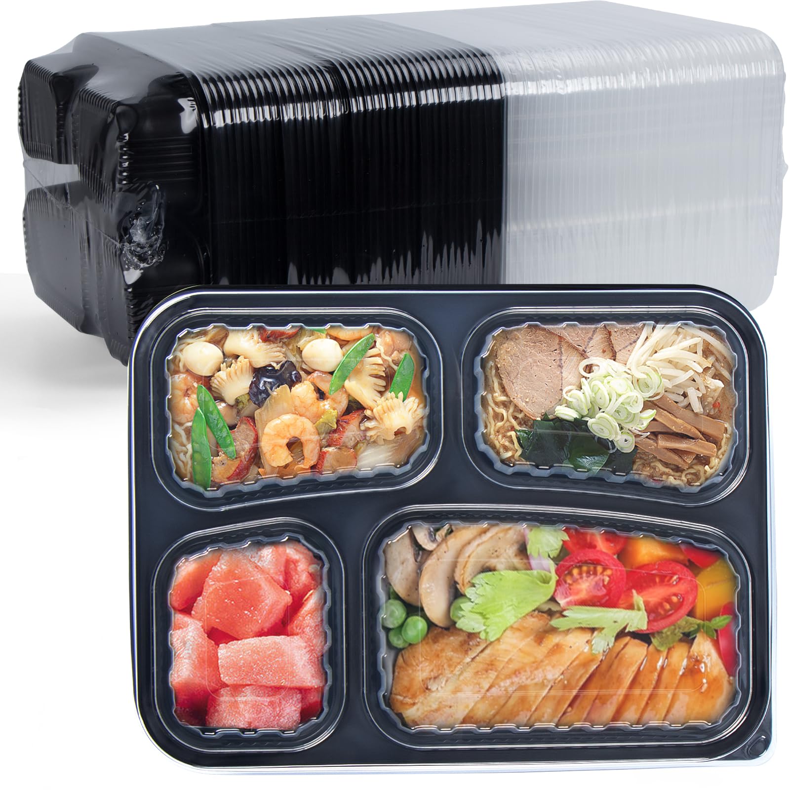 EKOSAVOR Meal Prep Container, 4 Compartment 40 Pack 34oz - Reusable Bento Boxes for Food Storage and Portion Control - To Go Containers for Meal Planning - BPA Free Microwave and Freezer Safe