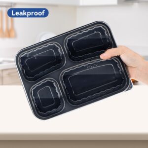 EKOSAVOR Meal Prep Container, 4 Compartment 40 Pack 34oz - Reusable Bento Boxes for Food Storage and Portion Control - To Go Containers for Meal Planning - BPA Free Microwave and Freezer Safe