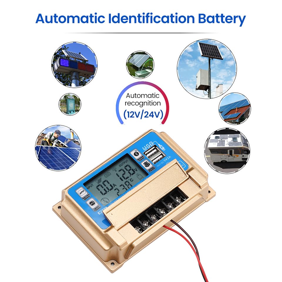 SUNYIMA 60A MPPT Solar Charge Controller 12v/24v Current Auto Focus MPPT Tracking Charge with Bluetooth LCD Display Dual USB Solar Regulator Charge Controller Multiple Load Control Modes (60A MPPT)