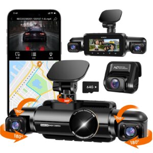 neideso 360° dash cam car camera with hardwire kit with 24 hour radar detection parking monitoring