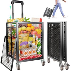 foldable utility cart with wheels, rolling storage collapsible shopping carts heavy duty grocery cart on wheels, rolling crate with wheels for teachers, home, shopping, moving, office use