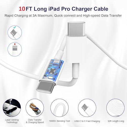 Matsusho iPhone 15 Charger Fast Charging 10 FT, 2 Pack 20W USB C Wall Charger with 10FT Long Type C Charger Fast Charging Cable Compatible for iPhone 15/15 Pro/15 Pro Max/15 Plus, iPad Pro/Air/Mini