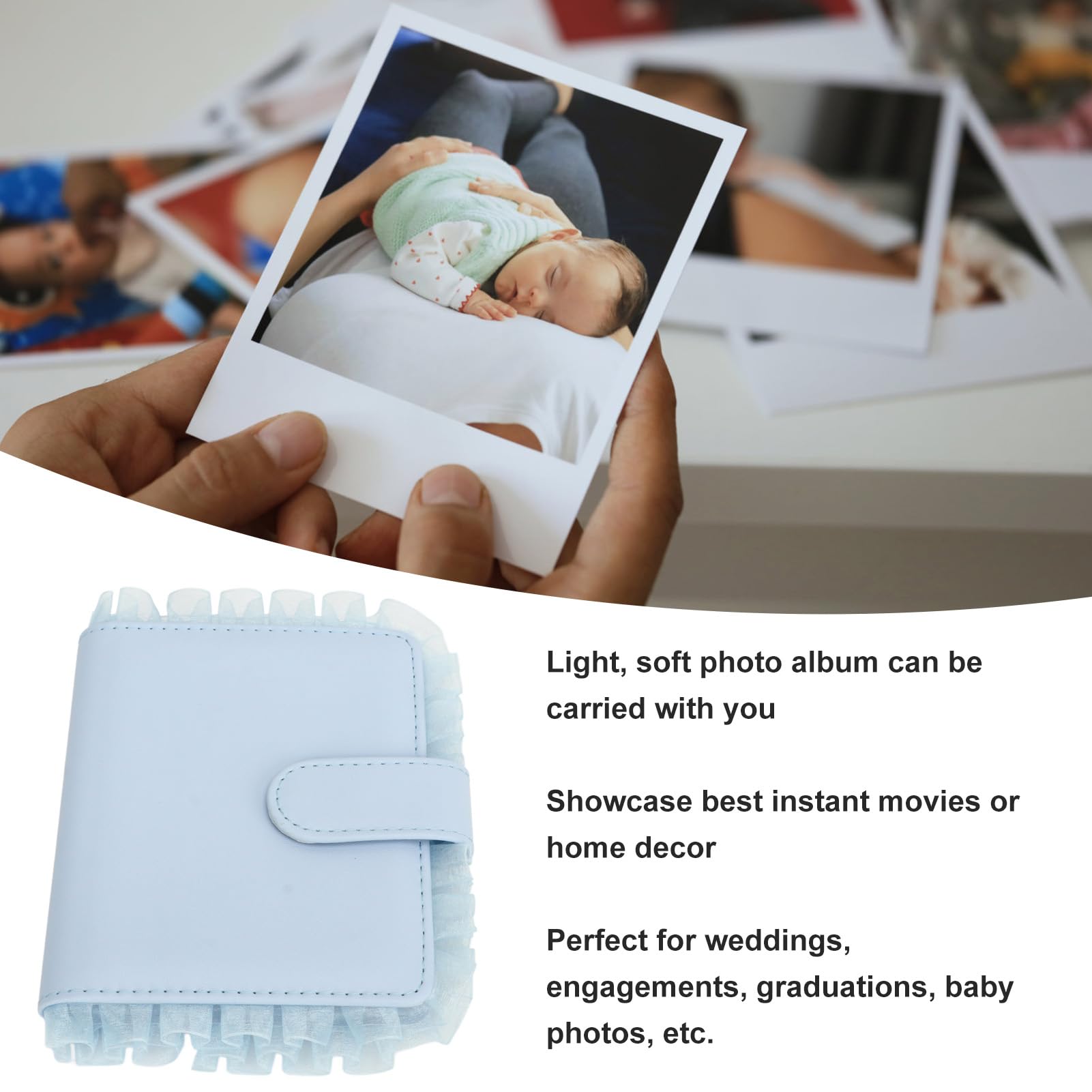 Camera Picture Holder, Universal Mini Film Photo Album with Cute Lace for Display (Blue)