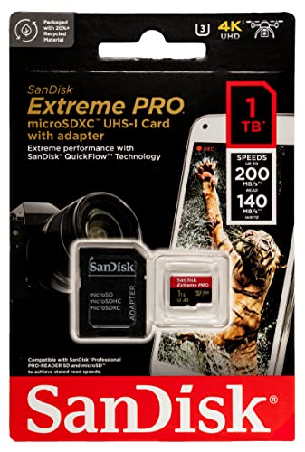 SanDisk Extreme Pro 1TB Micro SD Memory Card Works with Hero 12 Black GoPro Action Camera (SDSQXCD-1T00-GN6MA) Bundle with 1 Everything But Stromboli MicroSDXC & SD Card Reader