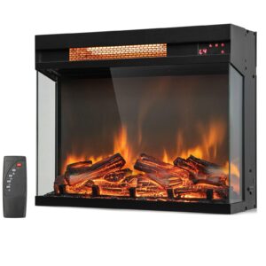 oralner electric fireplace insert 23 inch, 3-sided glass fireplace heater w/remote control & 8h timer, thermostat, overheat protection, indoor recessed fireplace insert for tv stand, 1500w, black