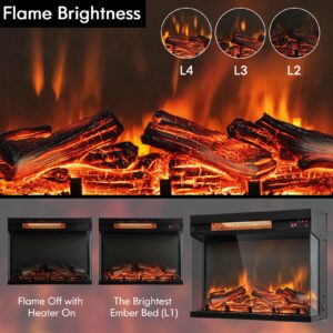 ORALNER Electric Fireplace Insert 23 Inch, 3-Sided Glass Fireplace Heater w/Remote Control & 8H Timer, Thermostat, Overheat Protection, Indoor Recessed Fireplace Insert for TV Stand, 1500W, Black