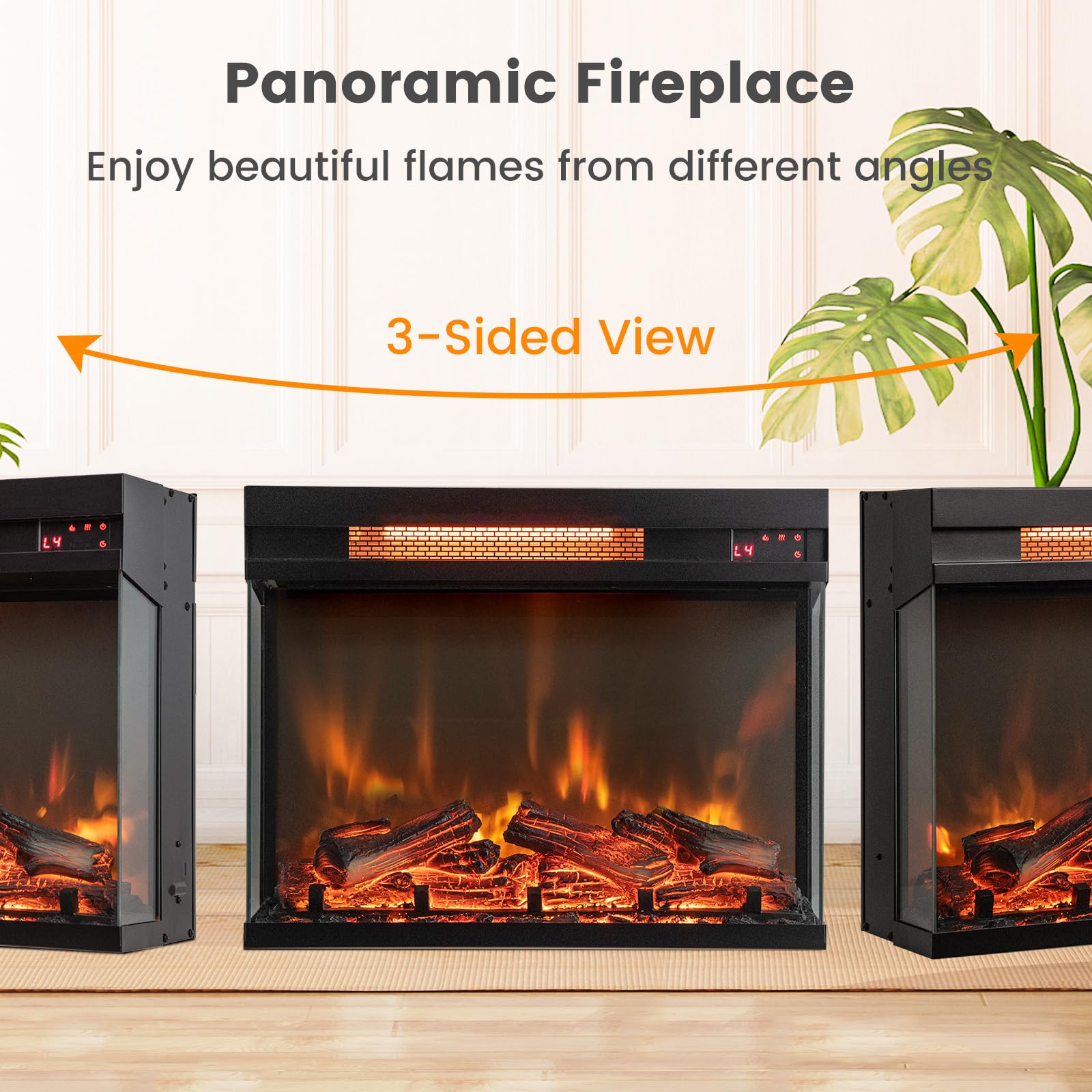 ORALNER Electric Fireplace Insert 23 Inch, 3-Sided Glass Fireplace Heater w/Remote Control & 8H Timer, Thermostat, Overheat Protection, Indoor Recessed Fireplace Insert for TV Stand, 1500W, Black