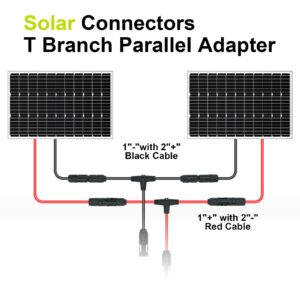 JXMXRPV Solar Connector T/Y Branch Parallel Adapter Cable, 1 Pair 10AWG Tool-Free 1 to 2 Solar Panel Connectors Cable Plug Wire Kit for Solar Panel (1*M/FF+1*F/MM)